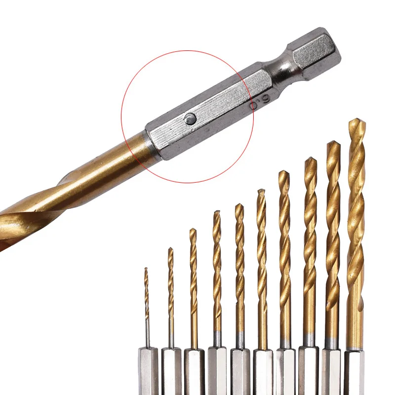 HSS aço de alta velocidade titânio revestido Broca Set, Hexagonal Handle Twist Drill, 1/4 Hex Shank, 1.5mm-6.5mm, 3 5 13Pcs