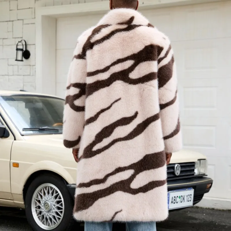 الشتاء رشاقته الدافئة السترات معاطف 2025 الرجعية رجل الفراء رقيق معاطف طويلة سترة ملابس خارجية فو الفراء زيبرا مخطط فضفاض سترة القمم