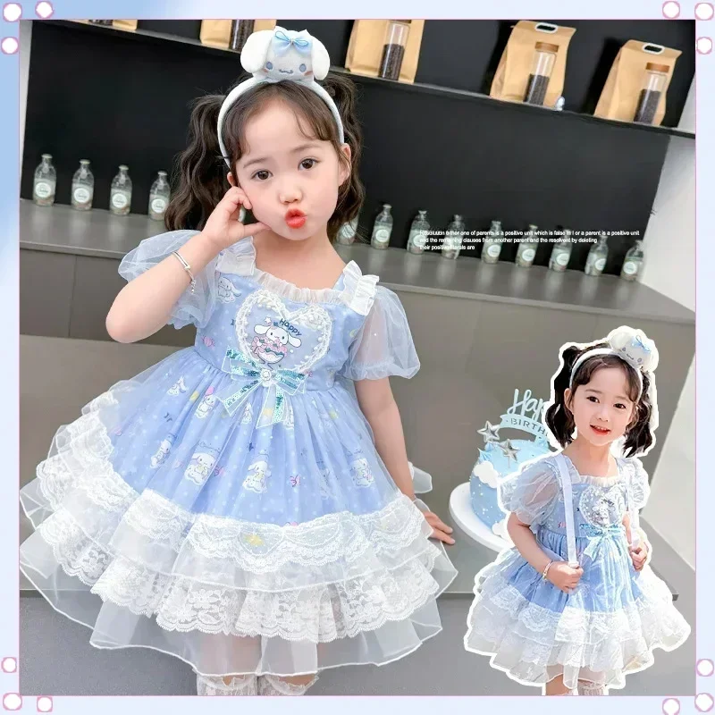 

Sanrio Cinnamoroll Kawaii Children Dress Cartoon Anime Lolita Princess Skirt Summer Party Sweet Girl Halloween Birthday Gift