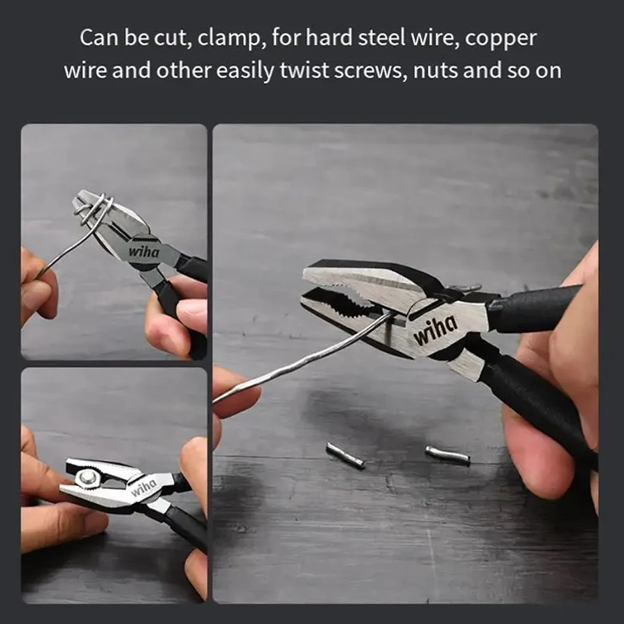 Wiha 45838/45839 Labor-Saving Wire Cutting Pliers Electrician Wire Cutter High Leverage Combination Pliers Black Forest Series