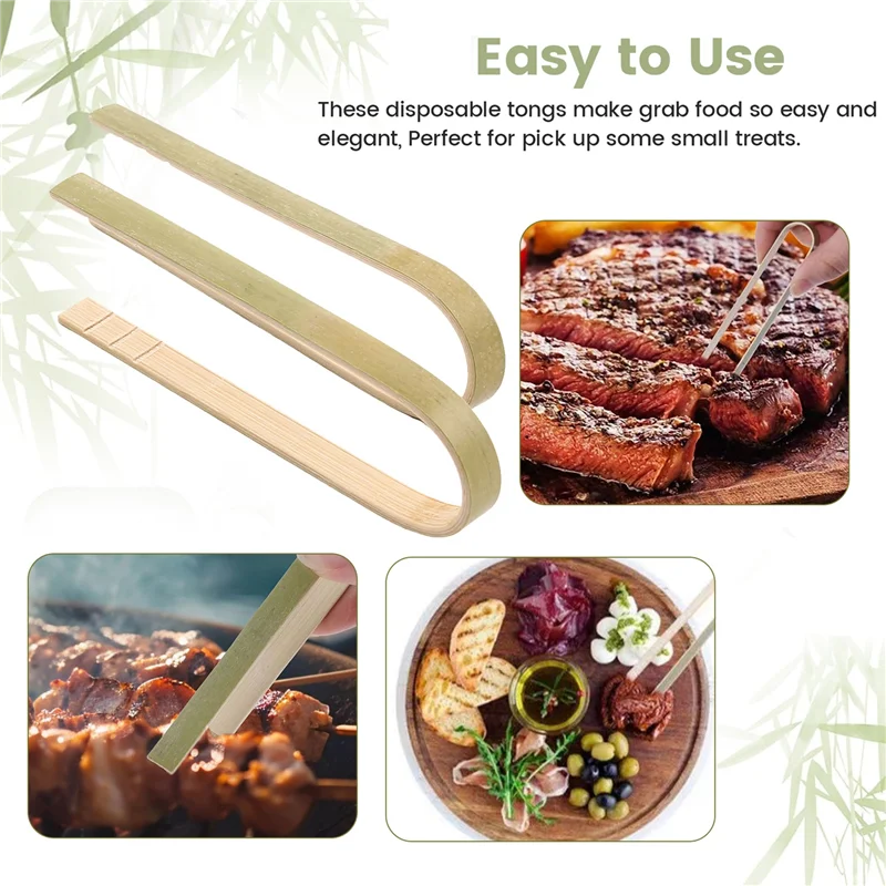 AF93-120 パックミニ竹トング、4 インチ使い捨てトング、環境に優しいミニ使い捨て竹食器トーストトング