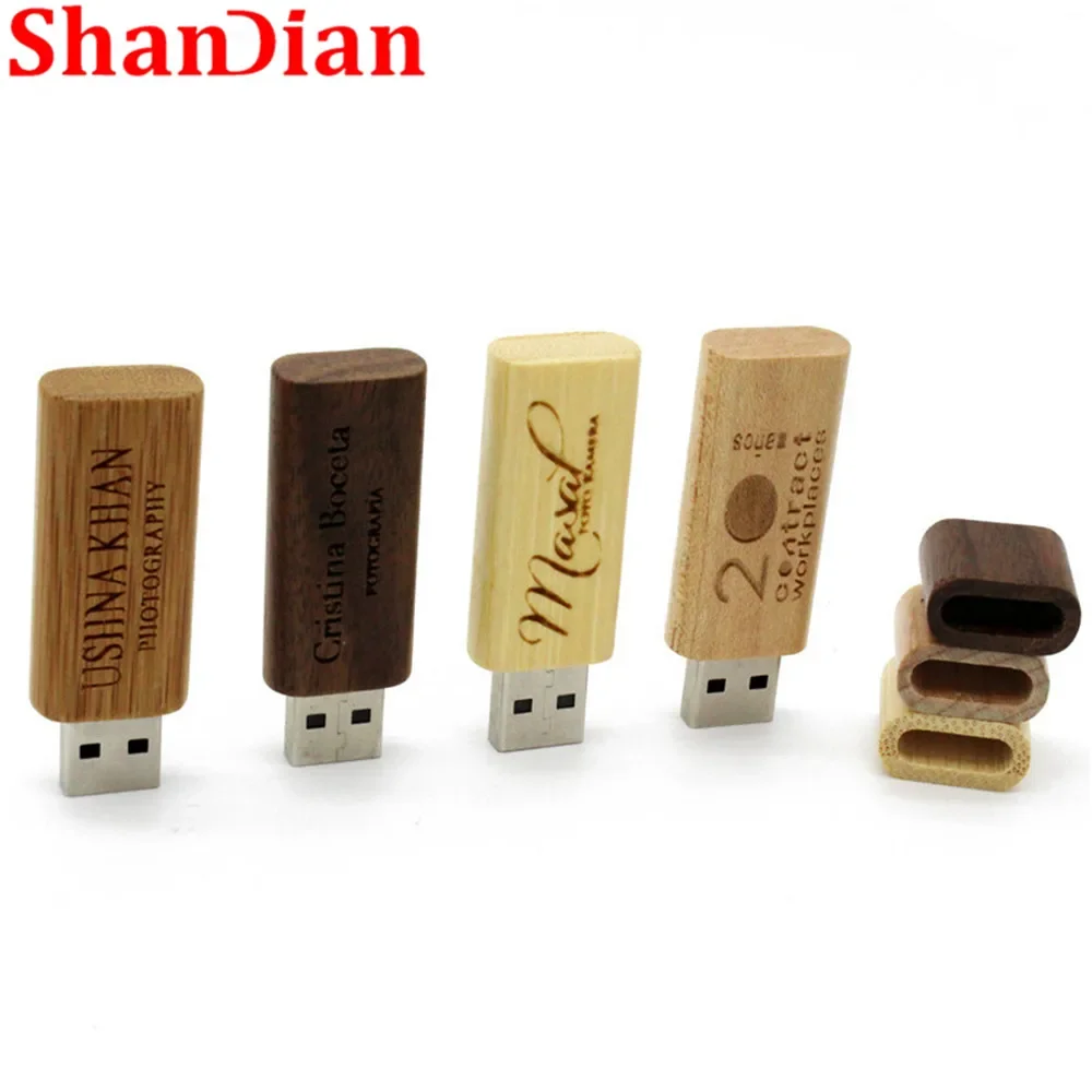 SHANDIAN 1 PCS Free Custom LOGO Wooden USB2.0 Flash Drive 4GB 8GB 16GB 32GB 64GB 128GB Pen Drives Photography Gifts Memory Stick