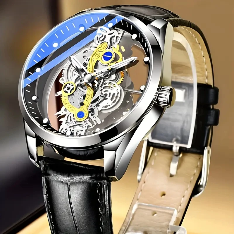 High-Looking Luxury Men's Watch, Fashionable and Casual Quartz Watch for Male Students, Elegant Men's Watch with Skeleton Design. image 5