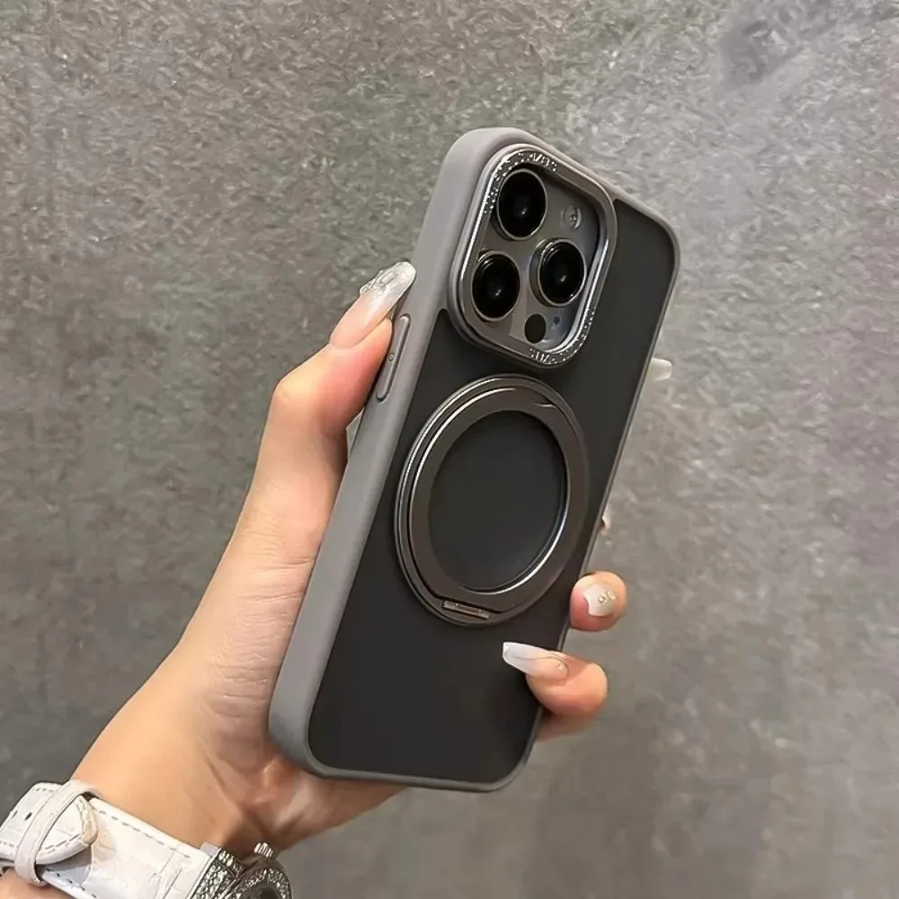 

Чехол для iPhone 17 Pro Max с магнитной вращающейся подставкой, металлический каркас, матовый, совместимый с iPhone 16, 15, 14, 13, 12, 11