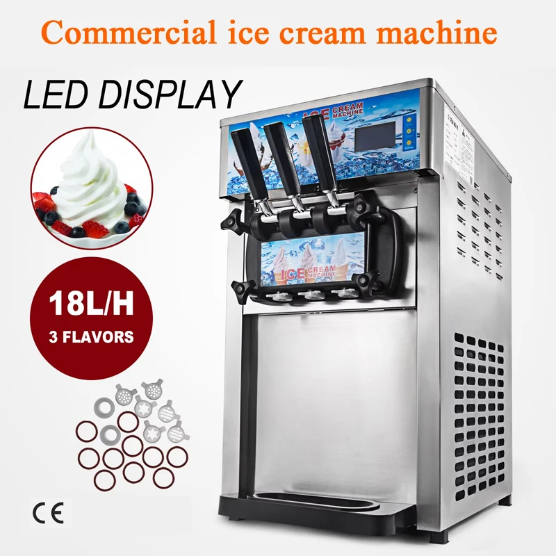 Commercial Soft Ice Cream Machine 3 Flavors PreCooling at Night Auto Clean LCD Panel