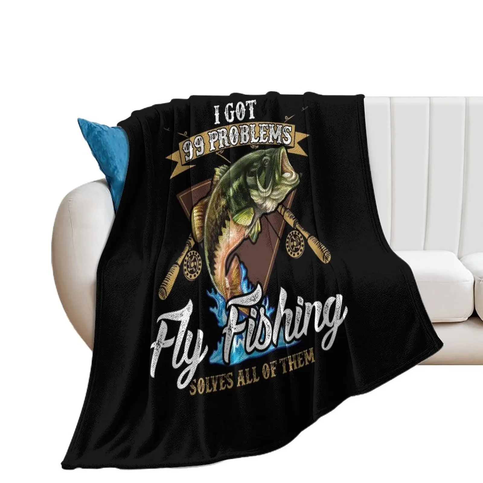 Funny Fly Fishing Fisherman With Largemouth Bass Throw Blanket Blankets For Sofas Extra Large Throw Blankets