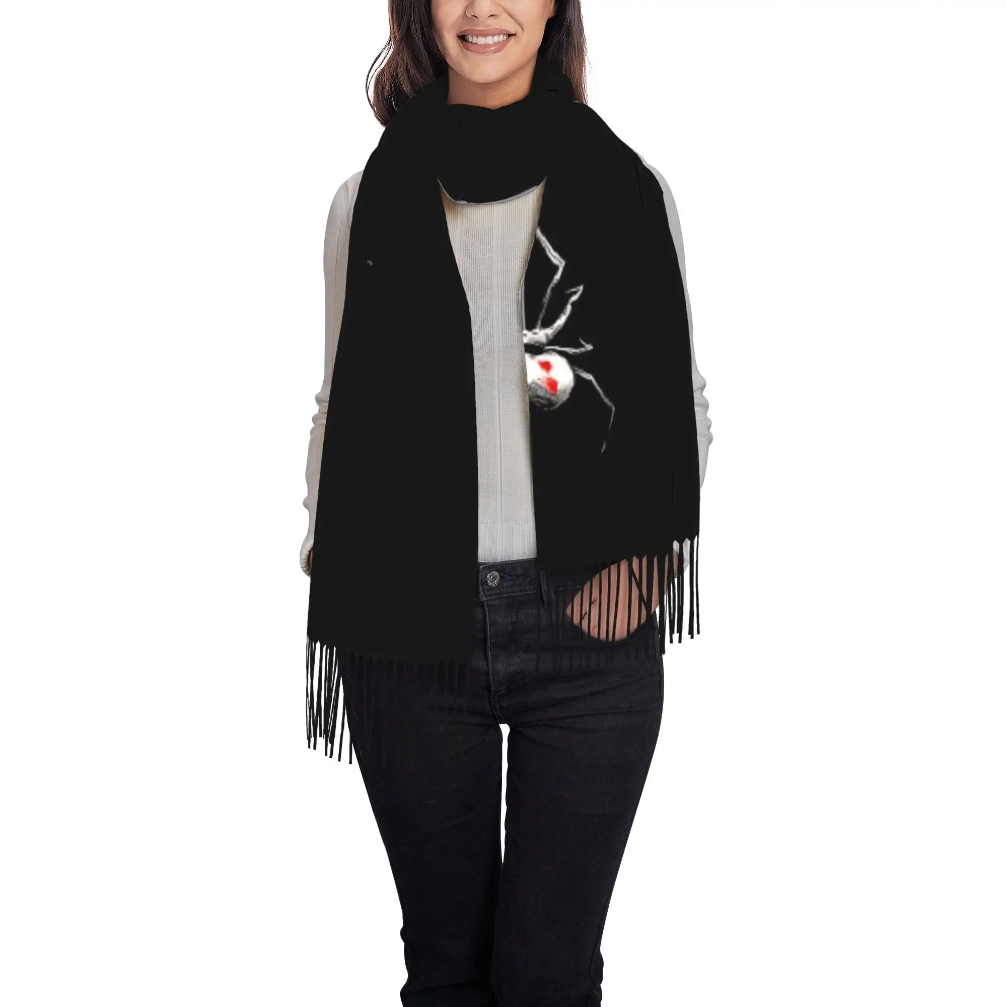 1 PC Halloween Print Single Black Spider Autumn Scarf Women Winter Pashmina Shawls Warm Blanket Wraps  Female Thick Scarves