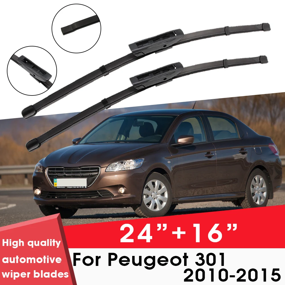 

Car Wiper Blade Blades For Peugeot 301 2010-2015 24"+16" Windshield Windscreen Clean Rubber Silicon Cars Wipers Accessories