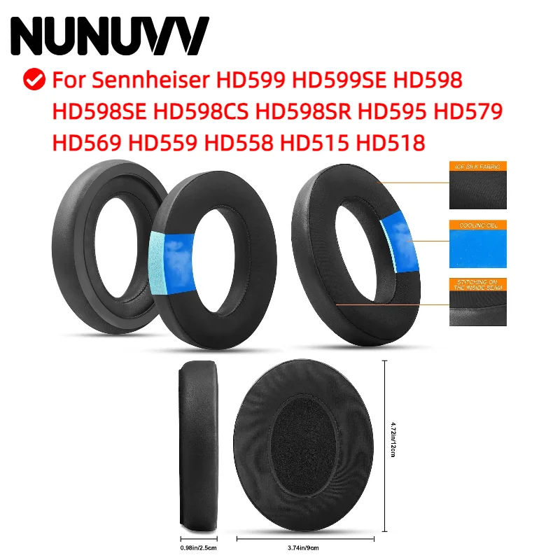 

NUNUVV Replacement Cooling gel earpads for Sennheiser HD599/HD598/SE/CS/SR/HD595/HD569/HD558/HD518/HD515/Game Zero/G4ME Zero
