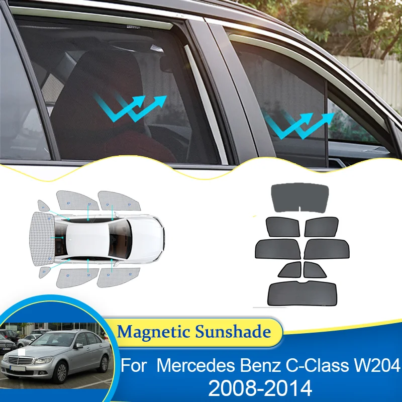 For Mercedes Benz C-Class W204 2008~2014 Magnetic Sunshade blocking Curtains Privacy Shading Sunshade Visor Car Auto Accessories