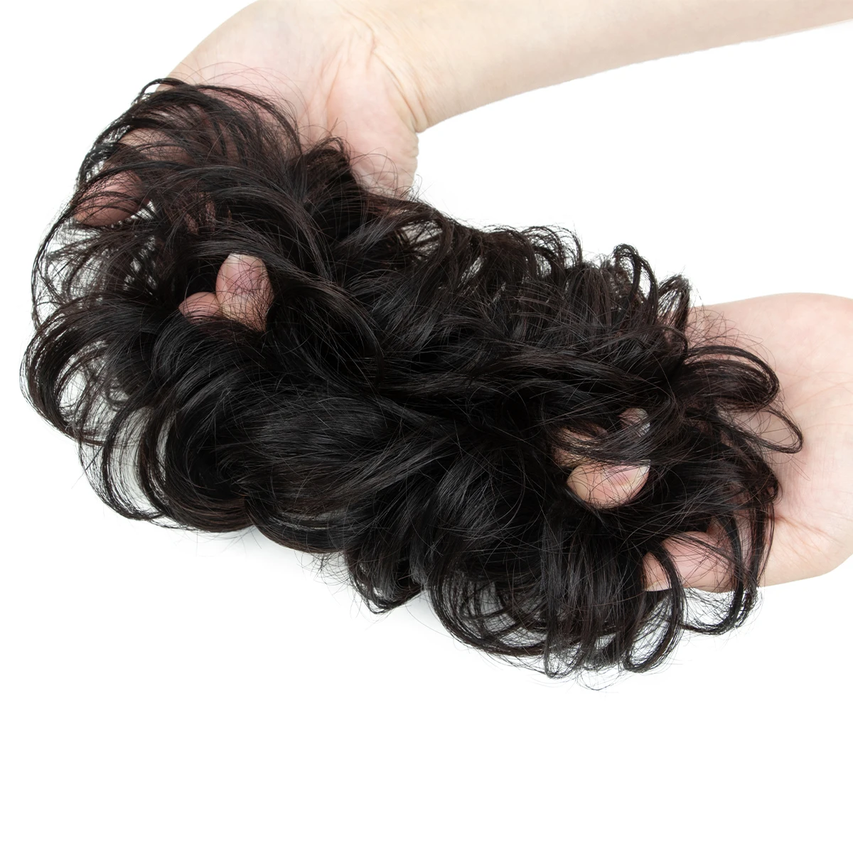 New Arrival Curly Real Hair Bun Extensions Natural Human Hair Chignon Updo Donut Flexible Elastic Band Hair Piece Easy  Install