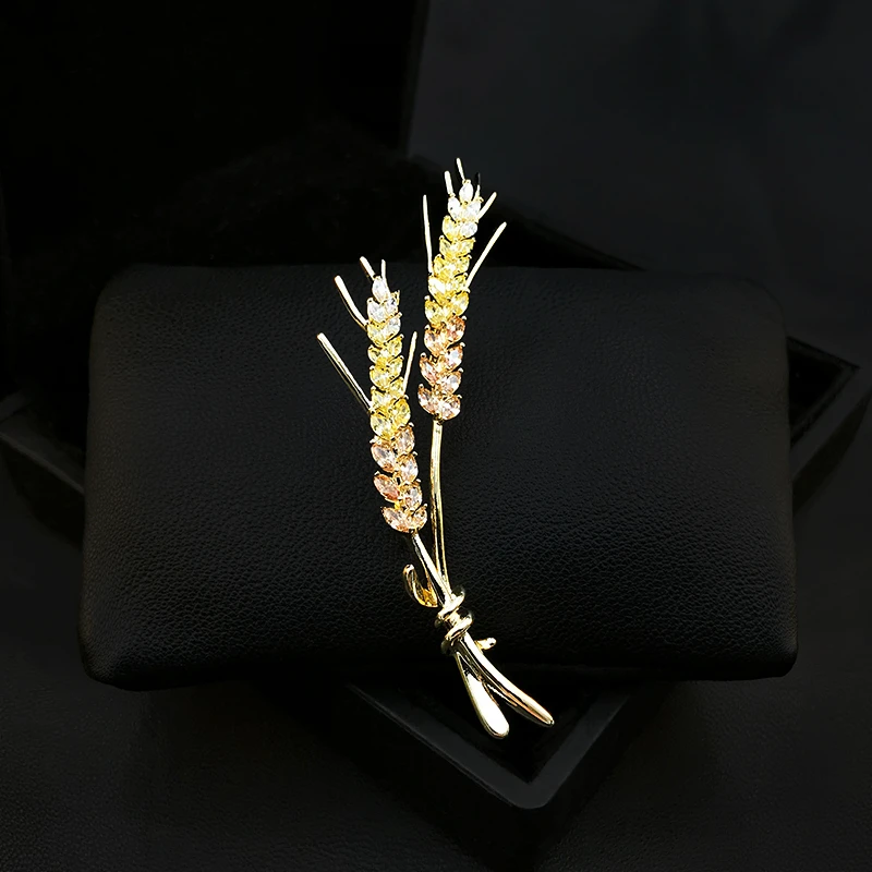 

High-End Zircon Wheat Brooch Women Luxury Suit Accessories All-Match Stylish Neckline Plant Pin Fixed Clothes Jewelry Gifts 3586