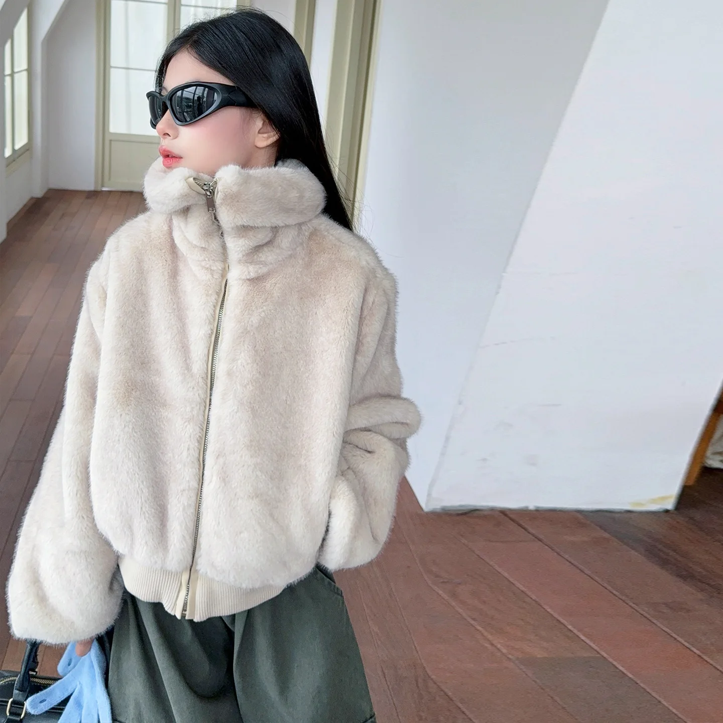 

пальто для маленьких девочек, кардиган на молнии, флисовые плюшевые пальто, осень-зима, корейская теплая детская одежда с воротником-стойкой, шерстяная куртка от 6 до 16 лет