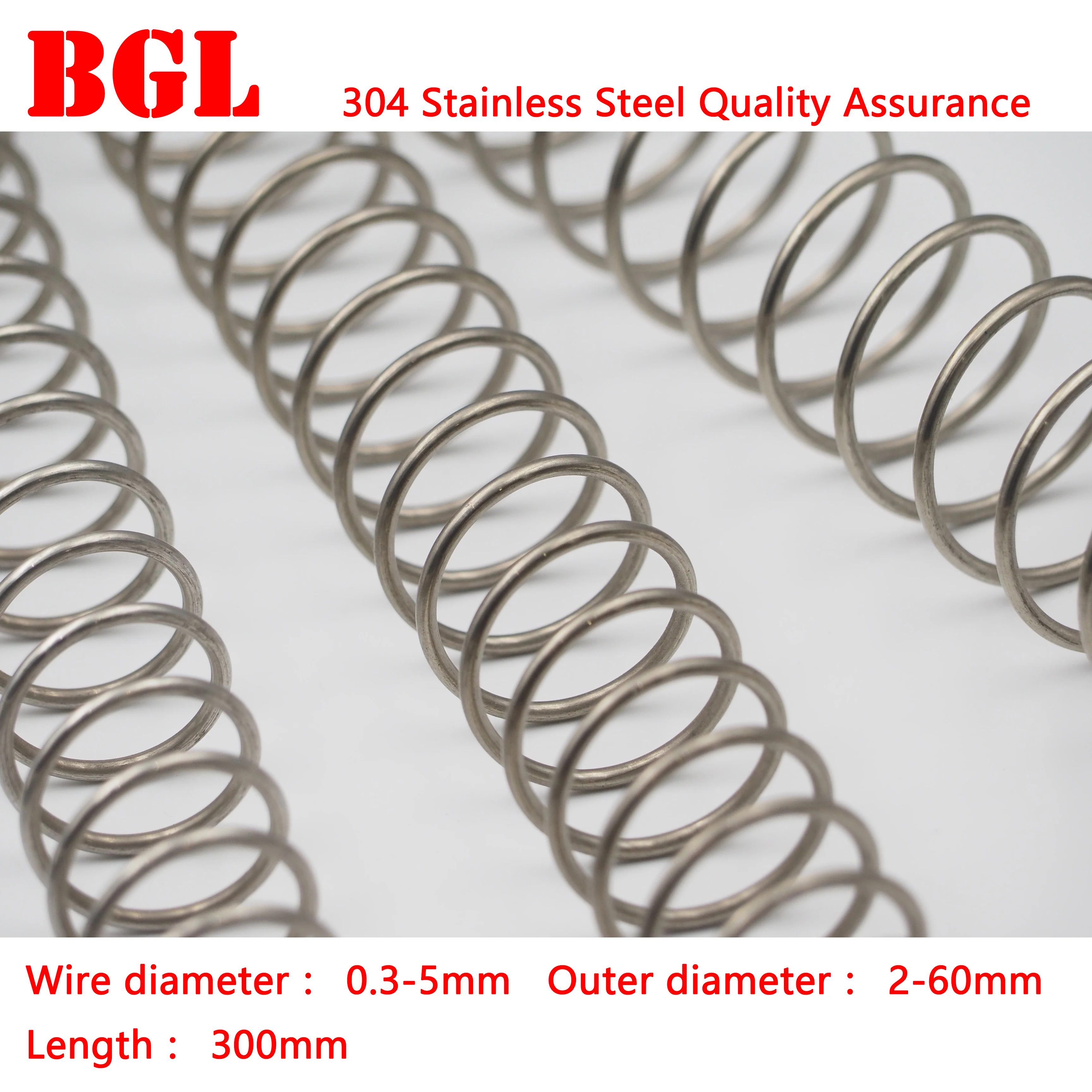 304 Stainless Steel Length 300mm 1pcs Compression Spring Wire Diameter 0.3-1.2mm Outer Diameter 2-16mm