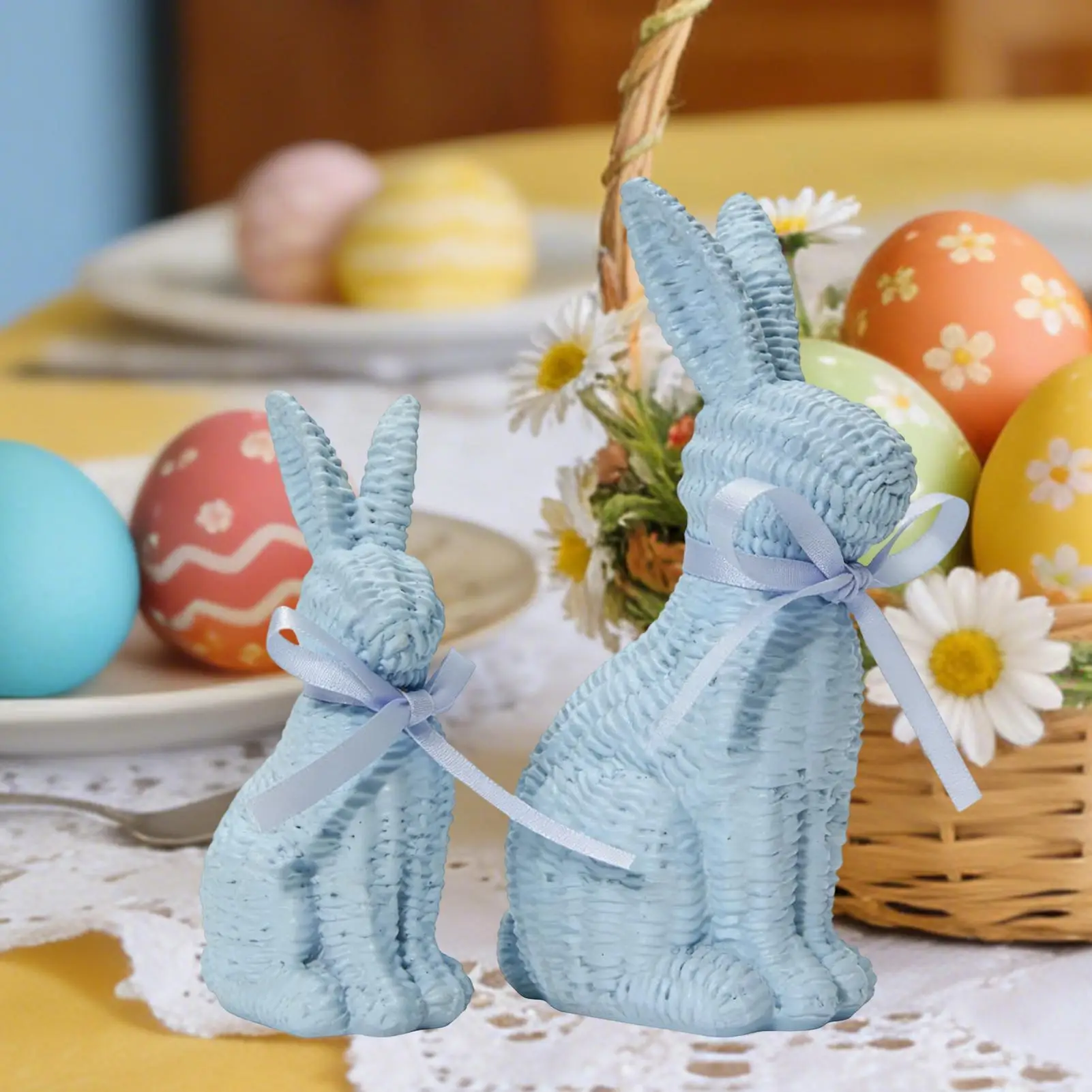 Rabbit Easter Statue Cute Easter Theme Ornament Spring Decor Bunnies Sculpture For Living Room Bedroom Study Nursery Bedside