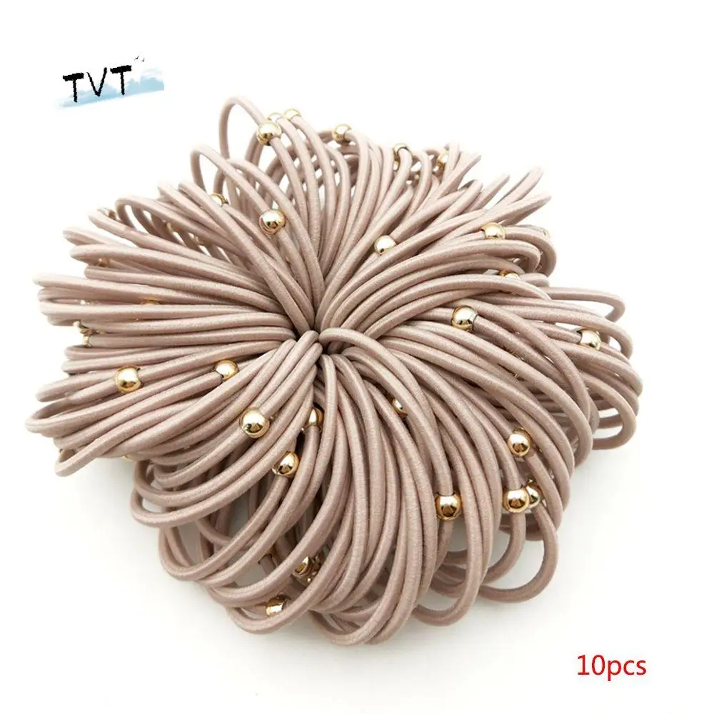 

Women 10Pcs/set Gold Bead Tie Gum Elastic Hair Bands Ponytail Holder Hair Tie Rubber Bands Hair Rope