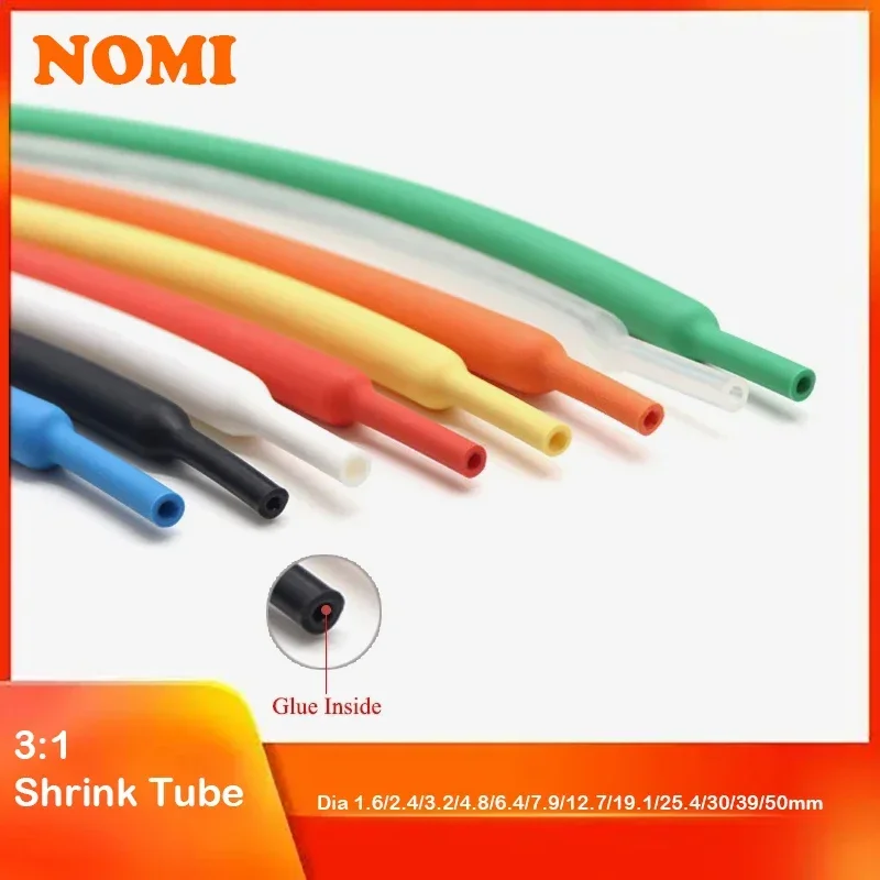 3:1 Heat Shrink Tube dia 1.6/2.4/3.2/4.8/6.4/7.9/9.5/12.7/15.4/19.1/25.4/30/39/50mm With Glue Double Wall Tube 1/5/10/50/100M