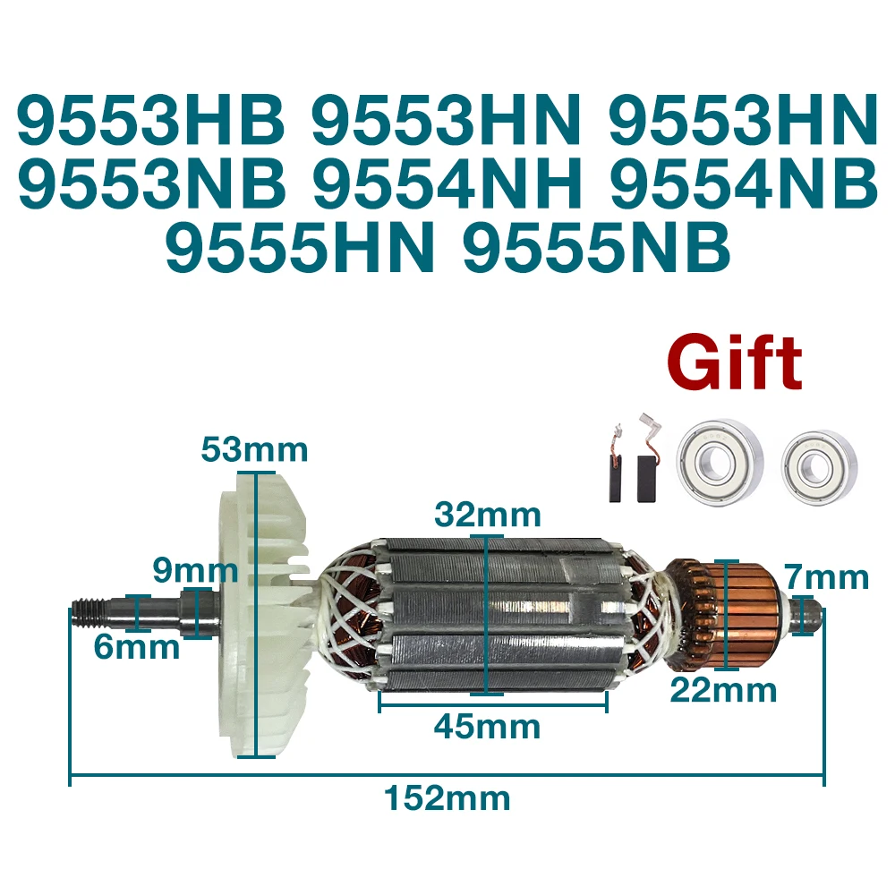 AC220-240V Armature for Makita 9553HB 9553HN 9553HN 9553NB 9554NH 9554NB 9555HN 9555NB Rotor Anchor Coil Stator PartsD