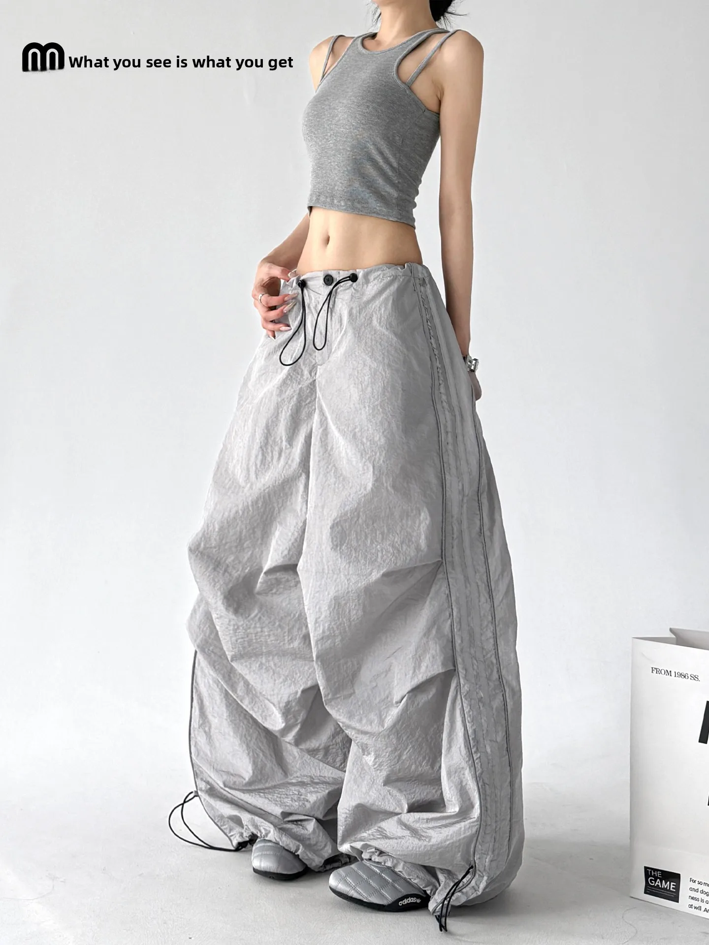 

Outdoor Work Pants Women's Spring Summer New Grey Wide Leg Loose Fit Mountain Climbing Sports Casual Paratrooper Pants