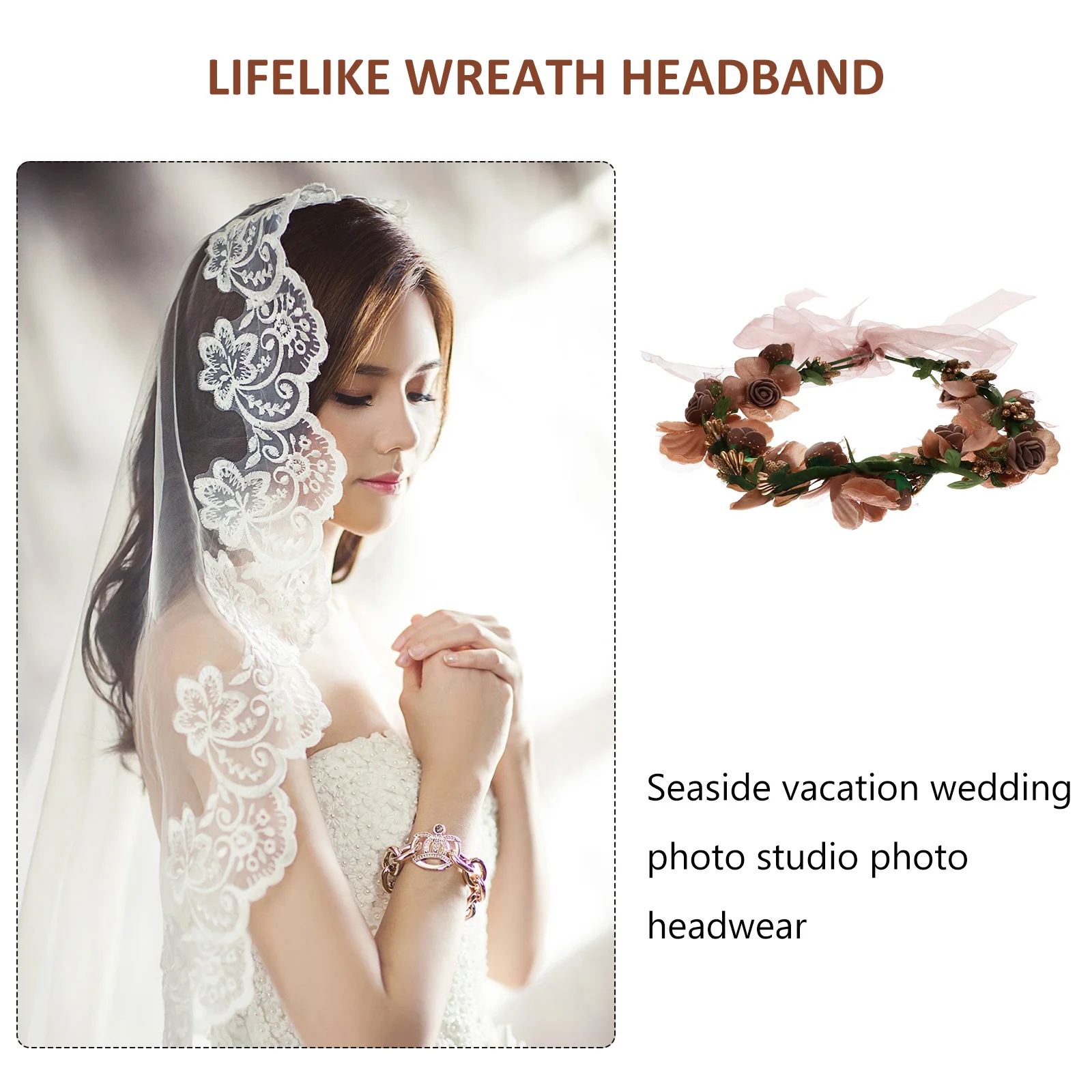 

Bridal Floral Headpiece Artificial Garland Headbands Fashion Emulated Khaki Plastic