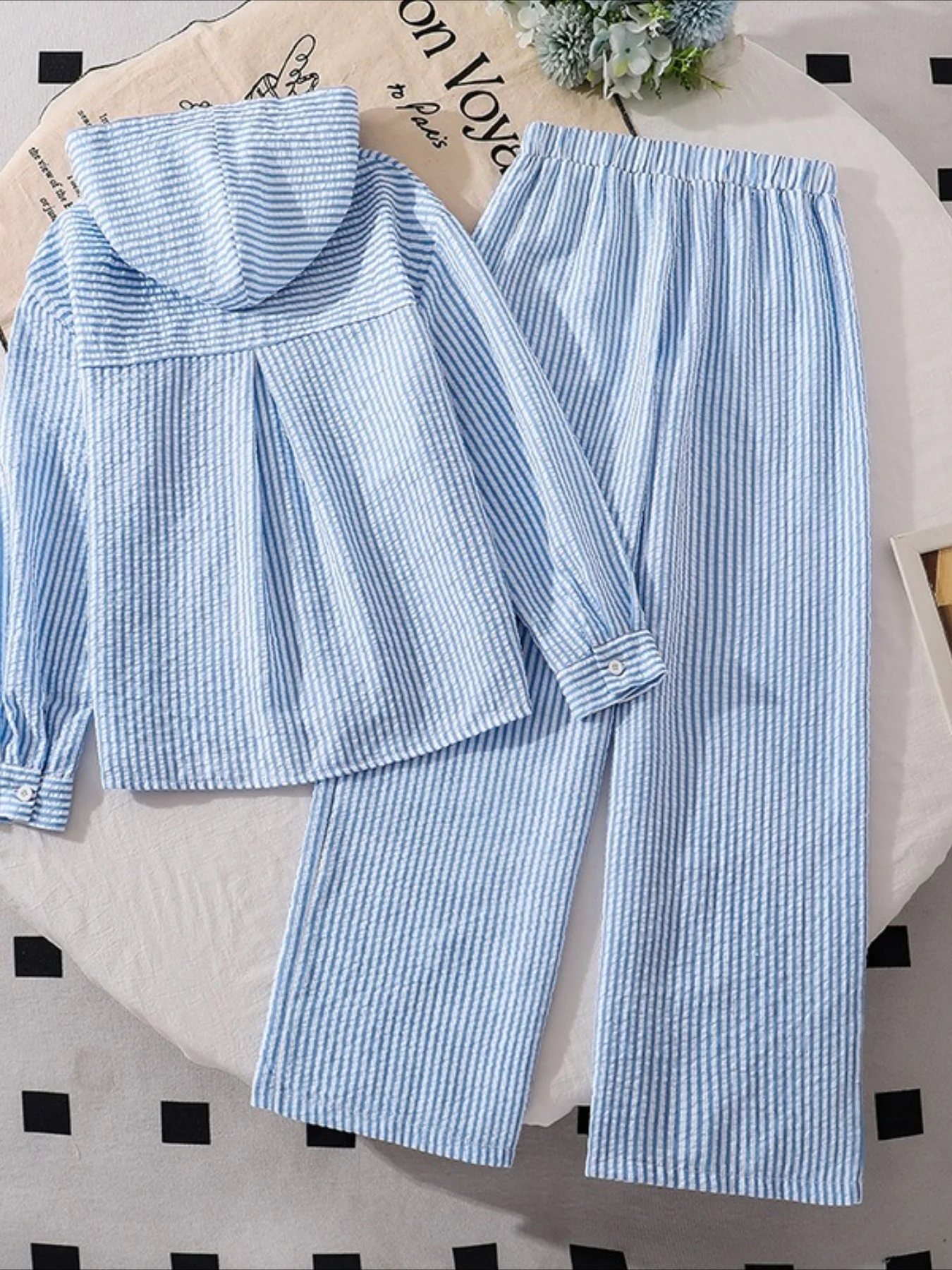 Girls' set for spring and summer, new striped long sleeved shirt, casual pants, children's sun protection two-piece set