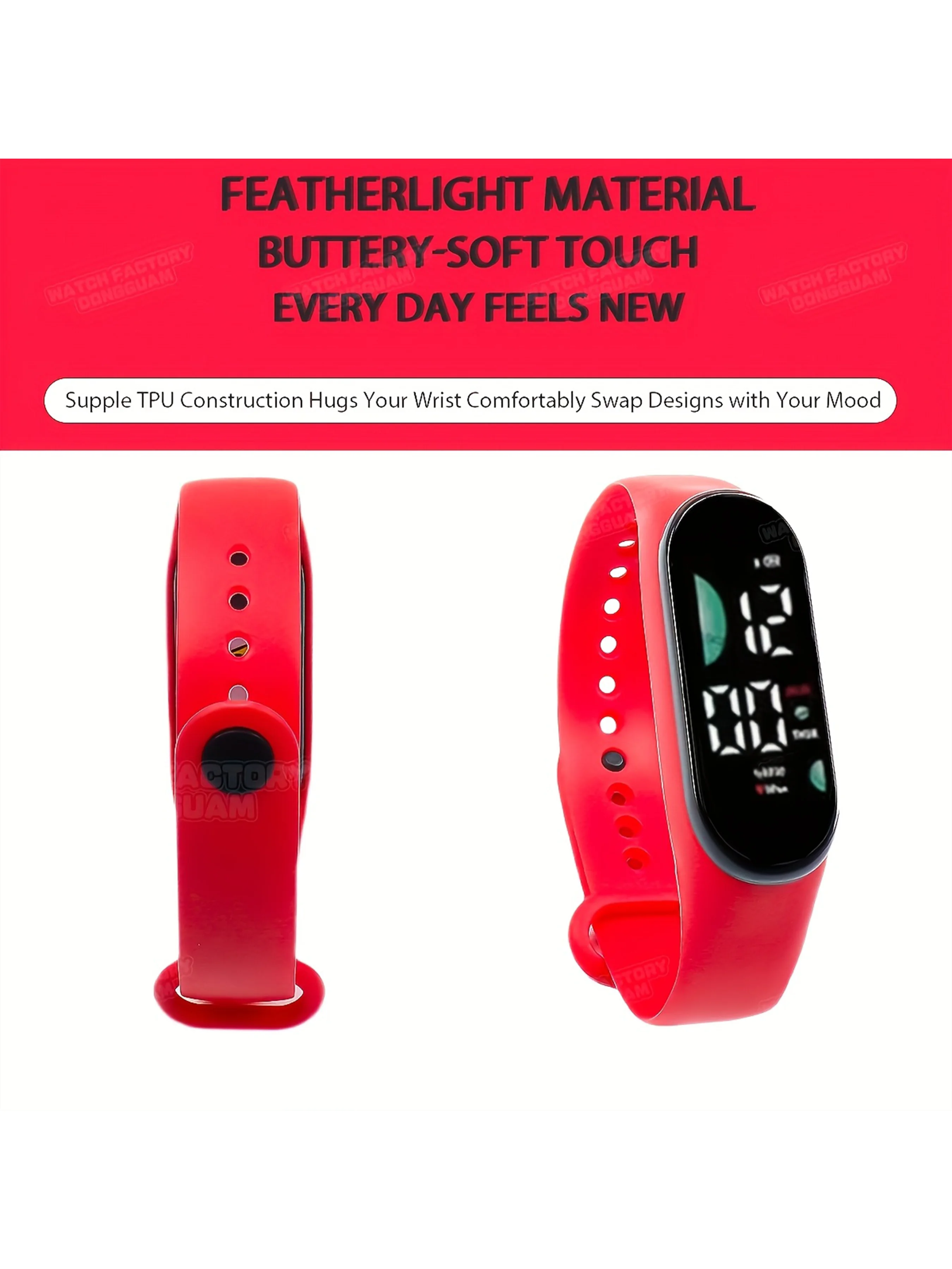 New simple digital watch with classic colorful strap design, focusing only on time display. It adopts a high-definition LED