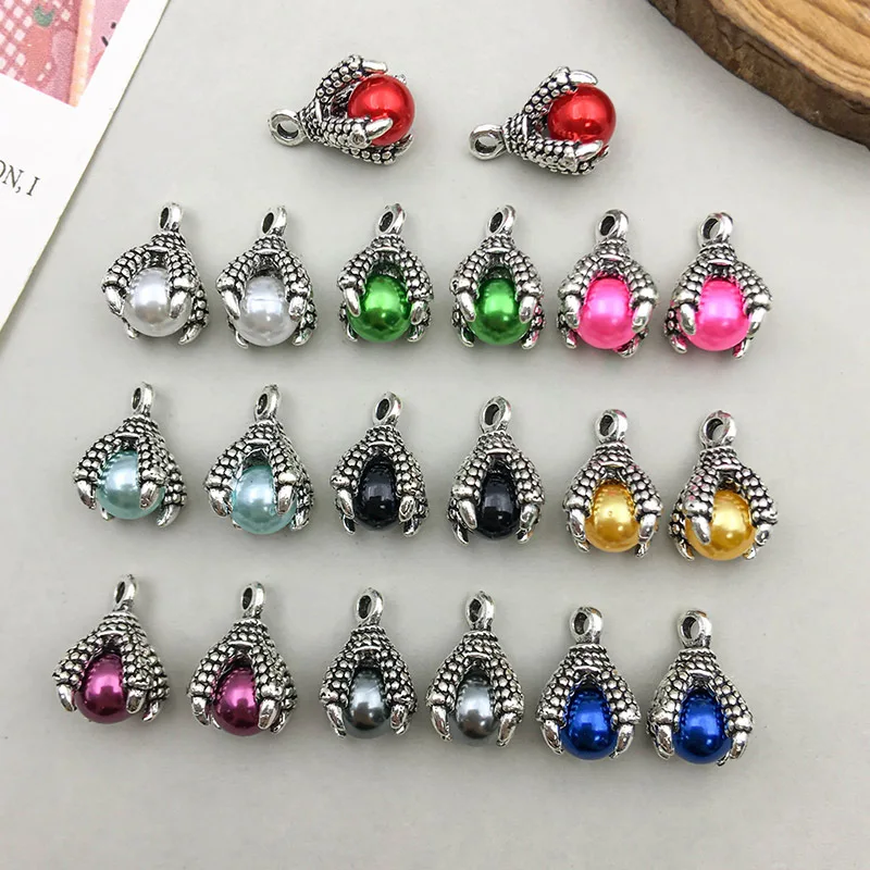 10 Uds. De garra de dragón de 12x15mm con dijes de bolas, colgante de garras de águila para DIY, collar, pulseras, pendientes, fabricación de joyas