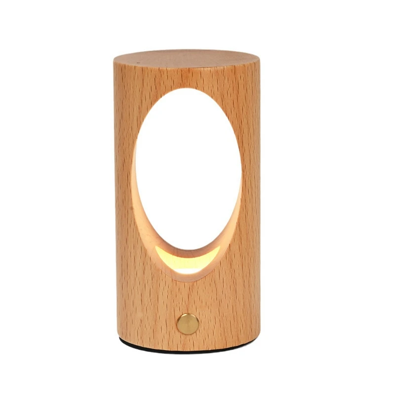 AB09-Luz noturna LED de madeira recarregável - Lâmpada de cabeceira com controle de toque para berçário e decoração de casa
