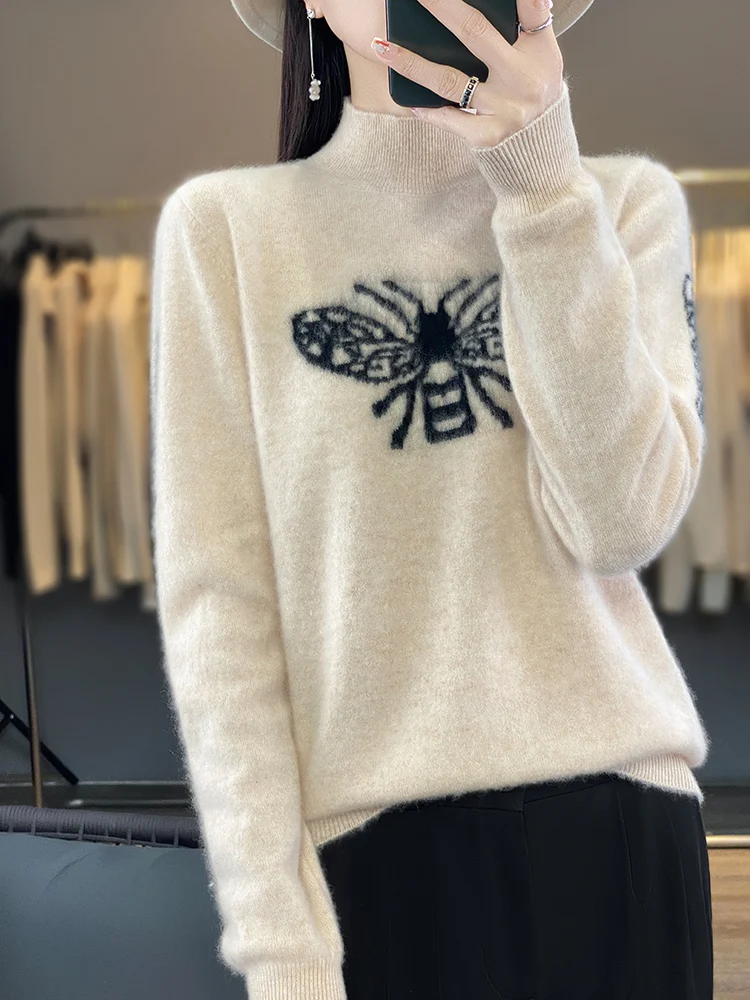 

Women Cashmere Sweater 100% Merino Wool Pullover Mock Neck Jumper Quality Soft Knitwear Autumn Winter New Fashion Tops Clothing