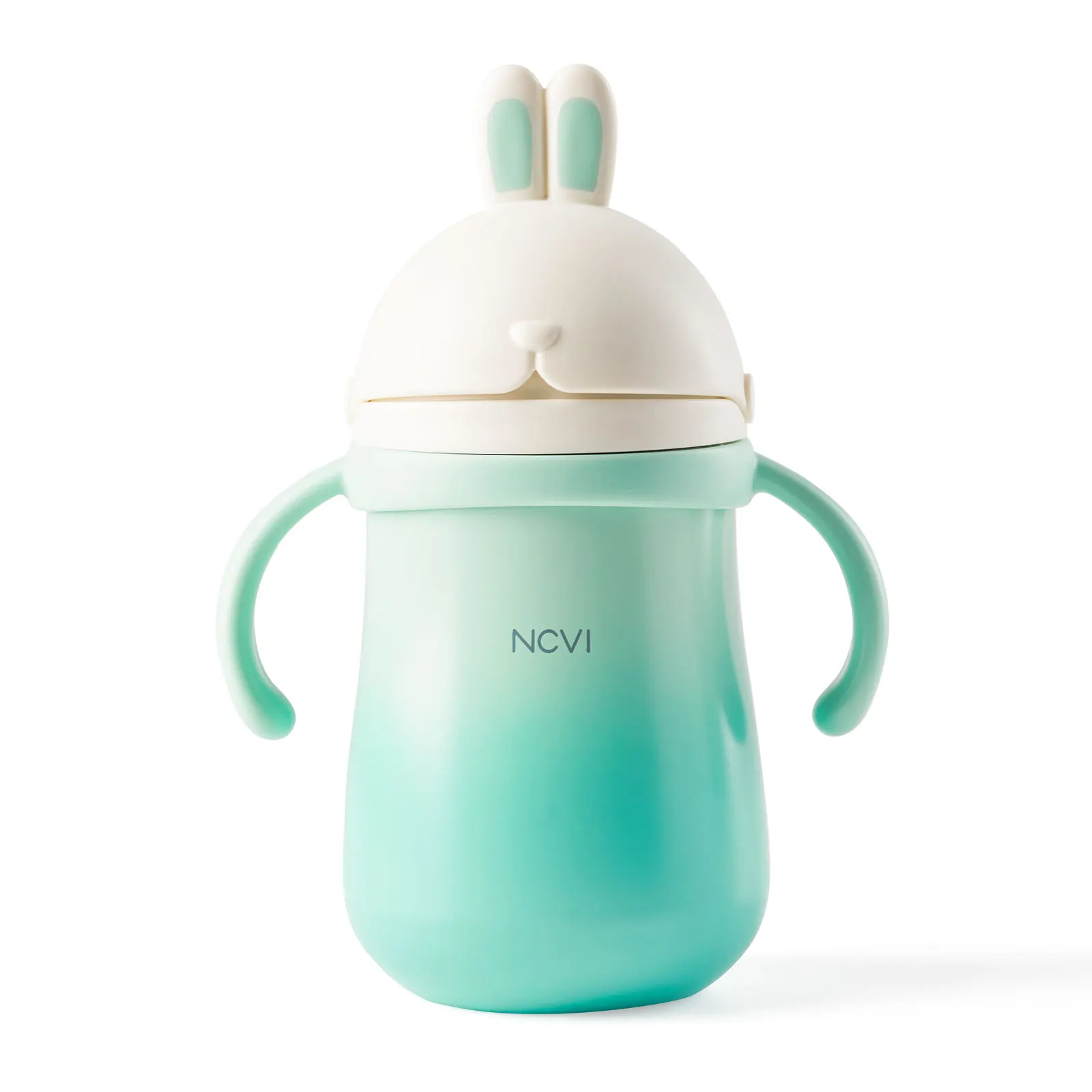 NCVI Cute Rabbit Stainless Steel Baby Sippy Thermos Cup with Straw for Toddlers 10oz Tritan Water Bottles with Double Handle