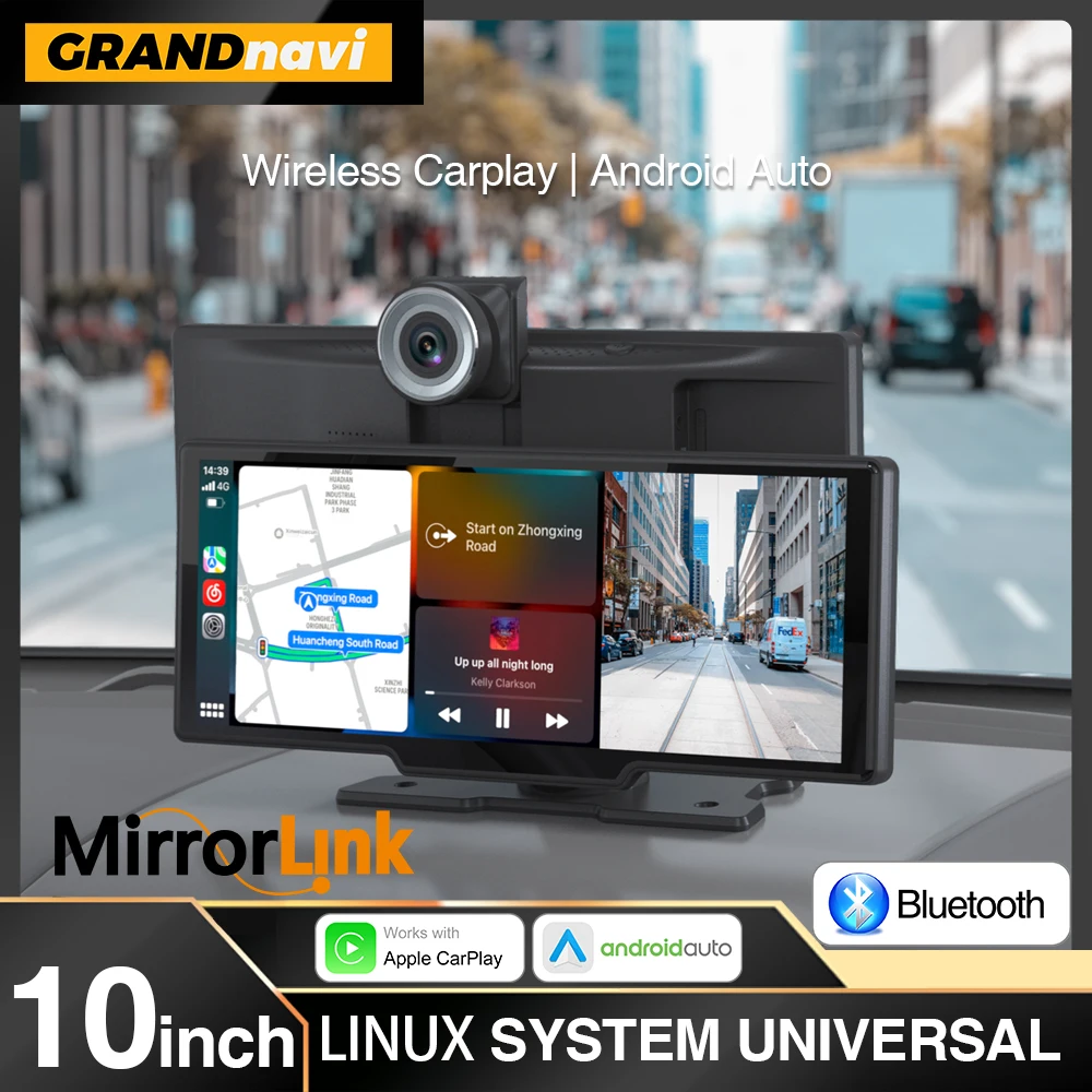 Grandnavi  4K Car Dash Cam Carplay Android Auto Video Recorder DVR Navigation Voice Control WIFI FM Dashboard Dual Lens Rearview