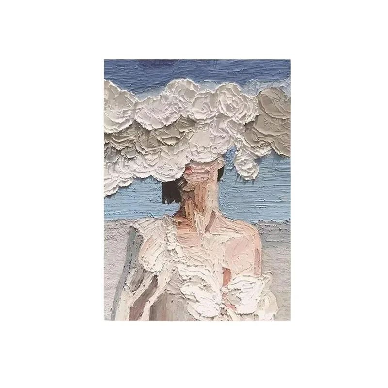 Hand painted oil painting cream wind living room decorative painting modern girl abstract hanging painting