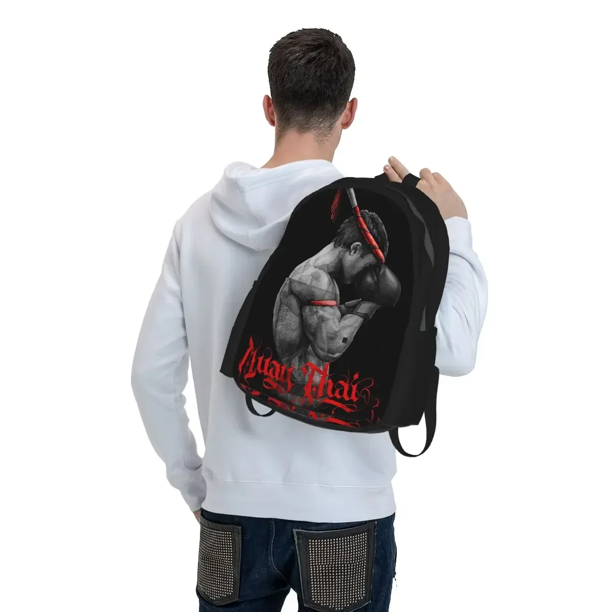 Muay Thai Boxing Fighter Backpack Student BookBag Kids School Bag Computer Shoulder Bags for Men Women