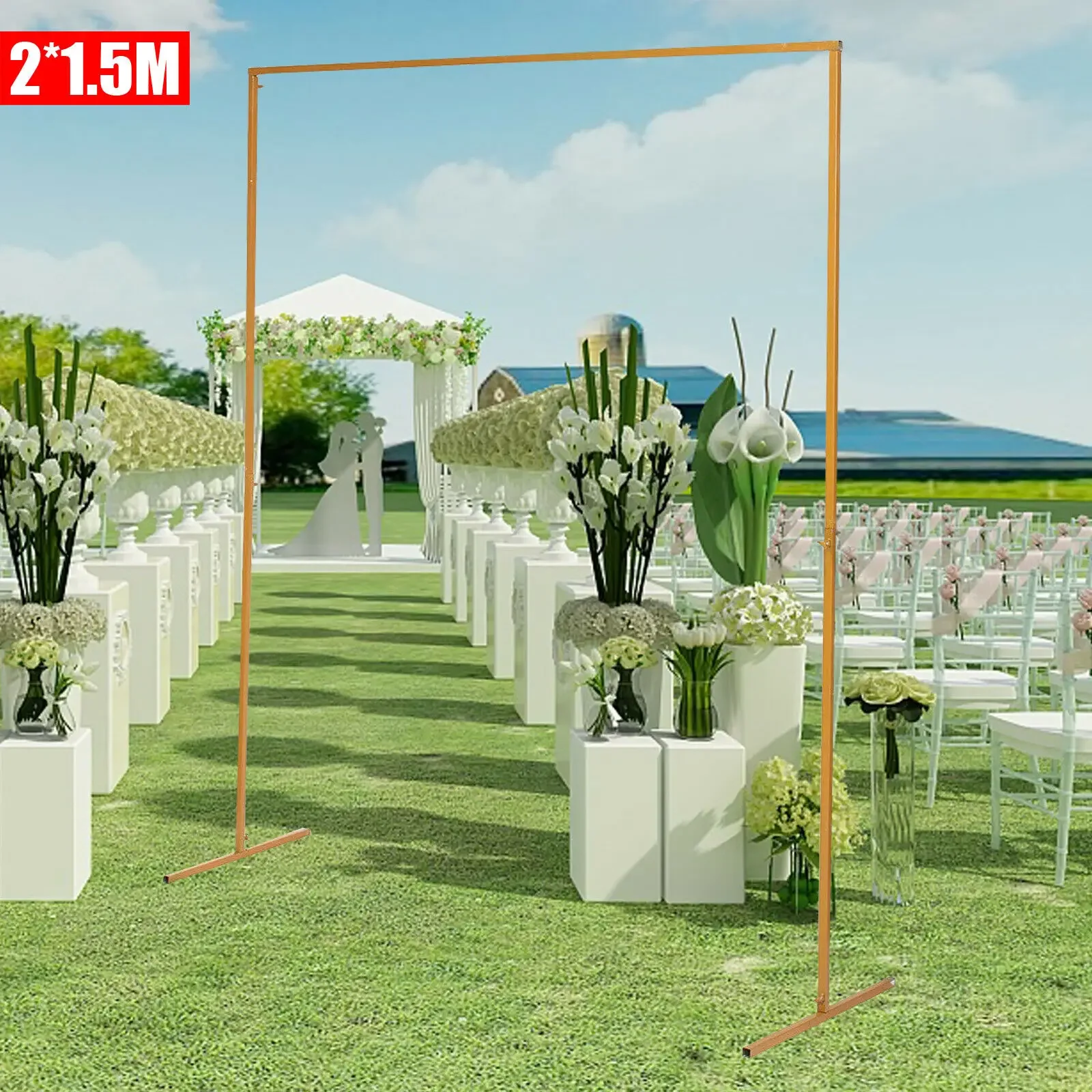 FOR 2x1.5m Wedding Arch Square Iron Backdrop Gold Stand Props Flower Rack Birthday Party Decoration Supplies