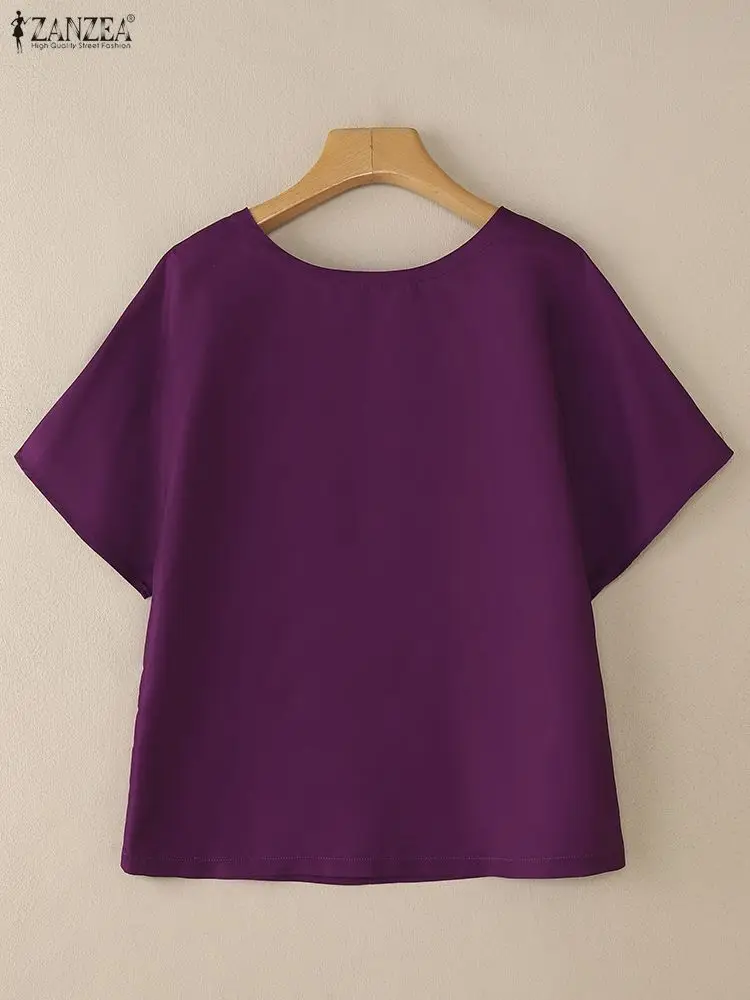 ZANZEA البوهيمي الأزهار طباعة البلوزات المرأة الصيف 2025 س الرقبة قصيرة الأكمام أزرار بلايز كل يوم لباس غير رسمي ملابس امرأة S-3XL #2