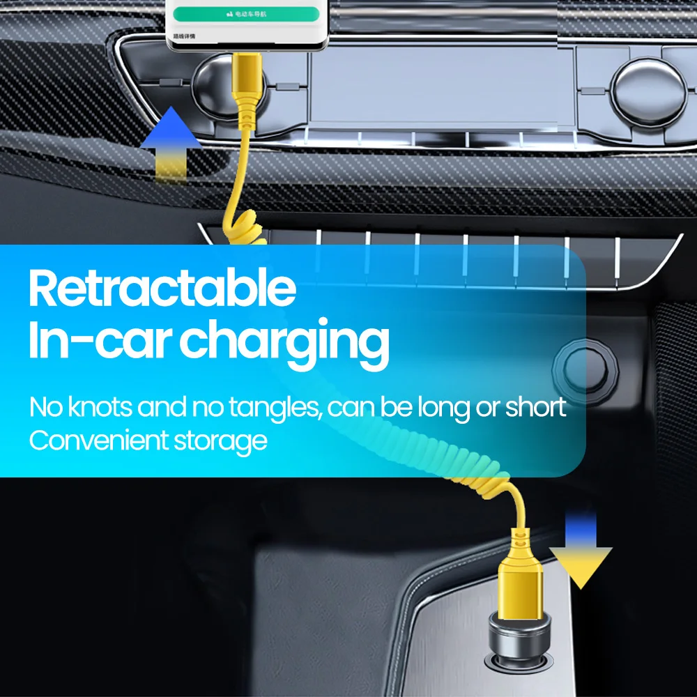 66W Car Spring Data Cable Type C To USB C Cable Fast Charging USB C Data Cord For iPhone 15 16 Xiaomi Huawei USB Type C Cable