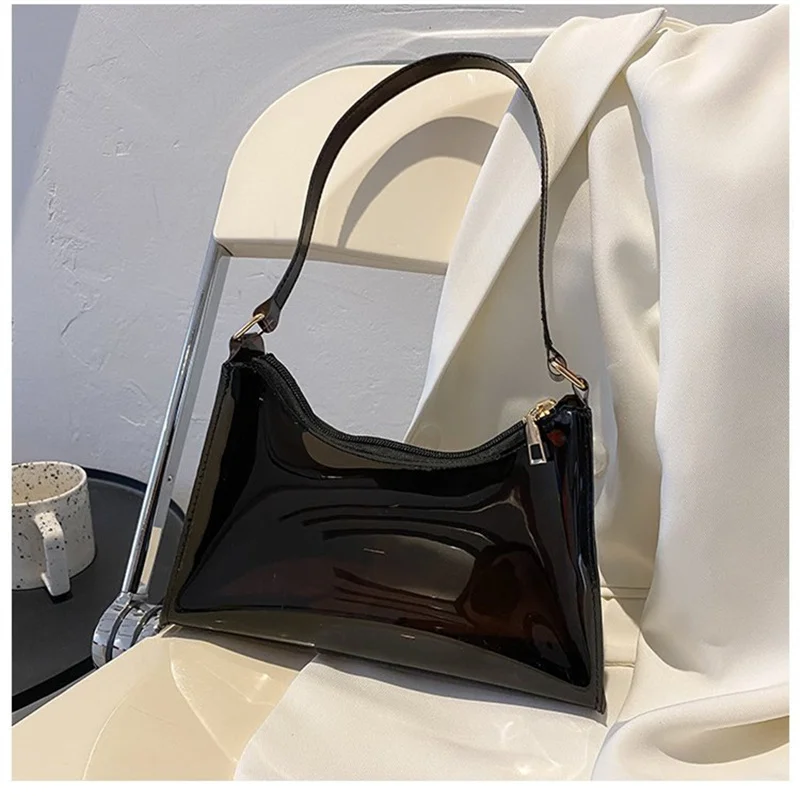 Fashion Vintage Ladies Jelly Solid Color Clear Underarm Bag Casual Women Hobos Handbags Purse Fashion Cell Phone Shoulder Bag