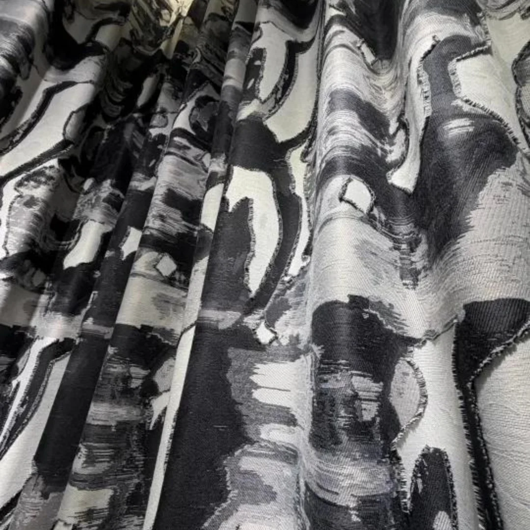 Abstract Oil Painting Jacquard Curtain Black White Art Pattern Thick Window Drapes for Living Room Bedroom