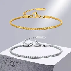 Vnox Chic 2mm Round Snake Chain Bracelets for Women Girls Waterproof Stainless Steel Link Chain Wristband Birthday Gifts for Her