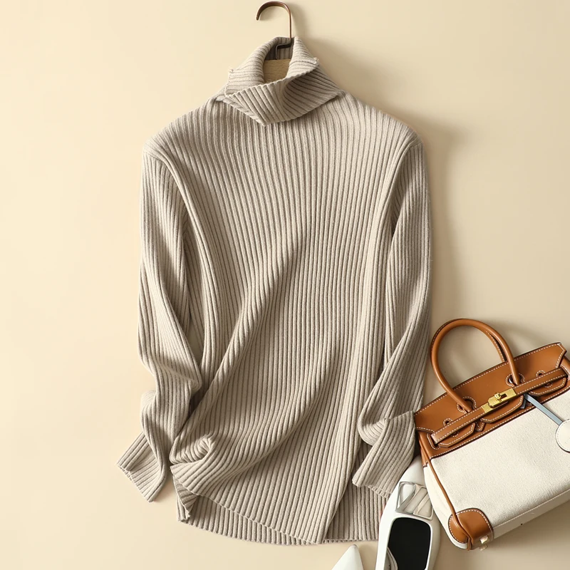 

2022 Turtleneck Knitted Women Sweater Pullovers Solid Long-Sleeved Elastic Lady Buttoming Pulls Tops