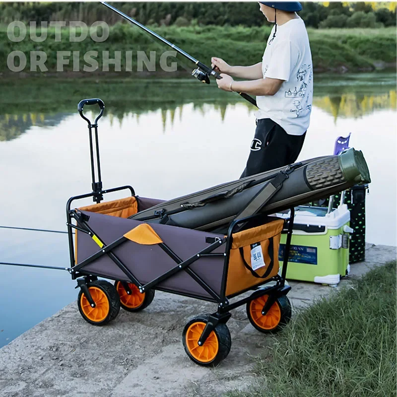 

Outdoor European-style Camping Folding Cart with Stall Four-wheeled Grocery Shopping Cart Shopping Trailer Camping Camper