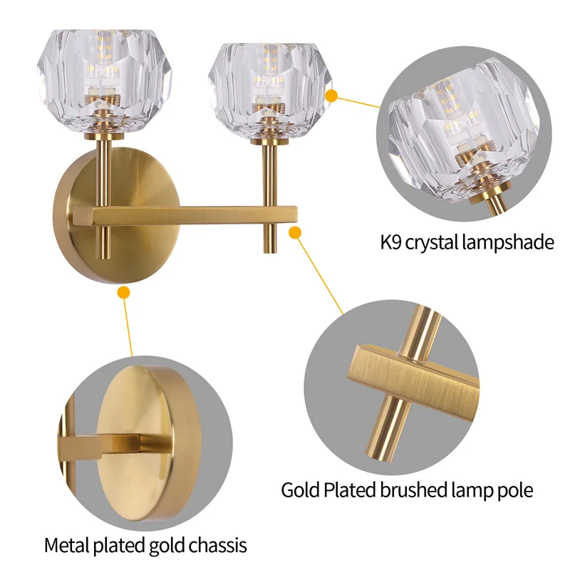 Modern Crystal Sconce Lamp G9 Wall Sconce Aisle Door Front Lights Sleeping Copper Wall Lights Bedside Lamp For Bedroom Fixtures