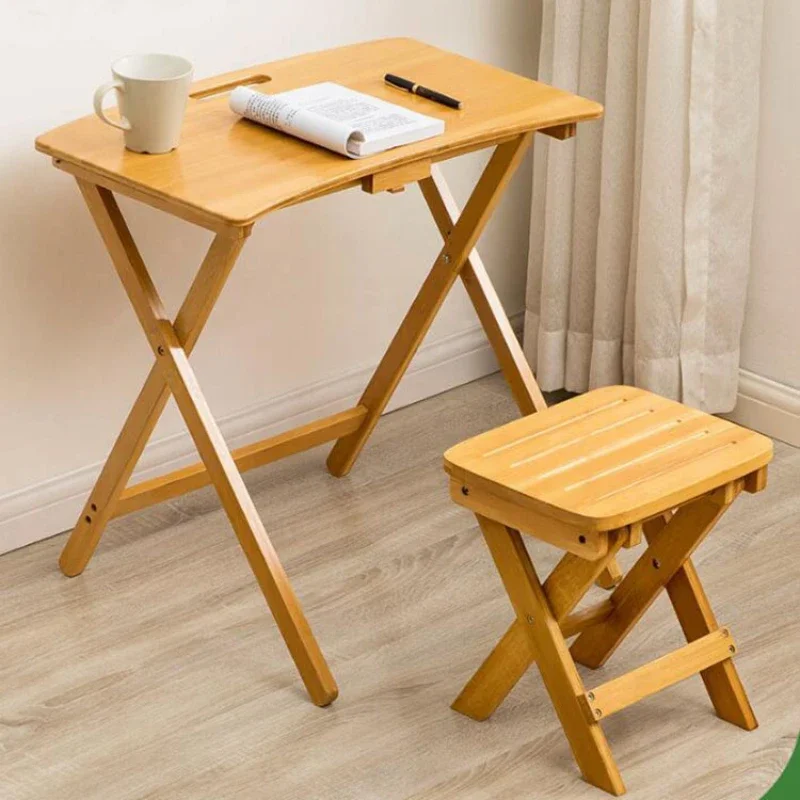 

Solid Wood Folding Laptop Table Study Desk Table Chair Set for Kids Writing Reading Studying Height Adjustable Bamboo Material