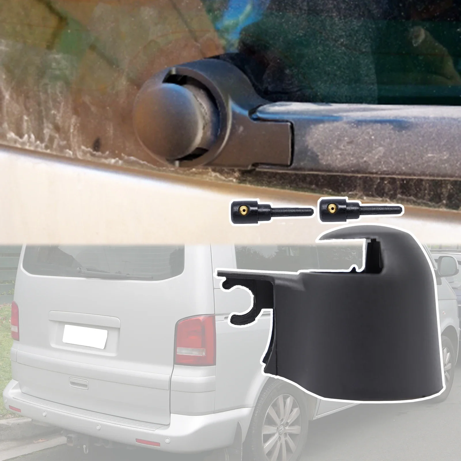 

For VW Transporter T5 2003 2005 2007 2009 2010 2011 2013 2014 2015 Rear Wiper Blade Arm Rocker Bolt Cover Cap Washer Jet Nozzle