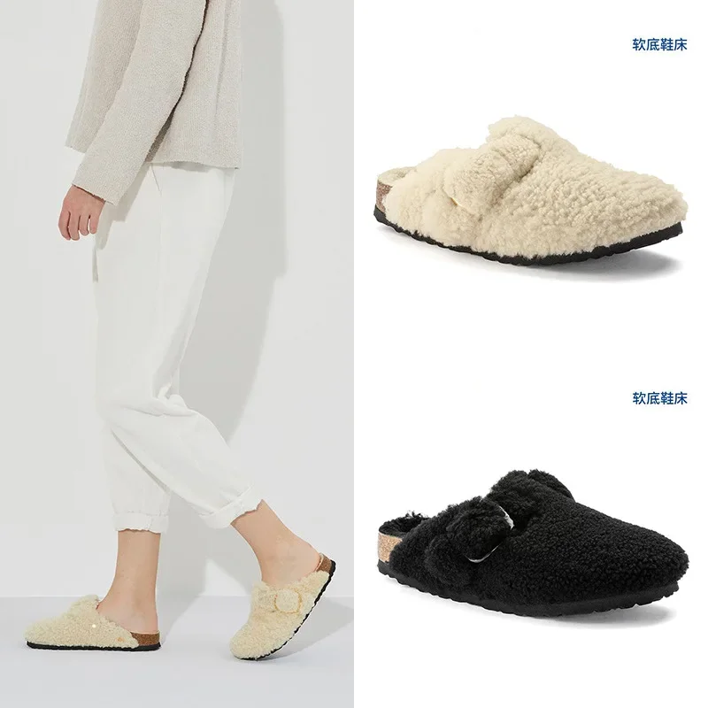 

Fur Lined Clogs For Women Men Fuzzy Cork Footbed Mules Winter Cork Slippers Slip On Suede House Shoes For Indoor Outdoor