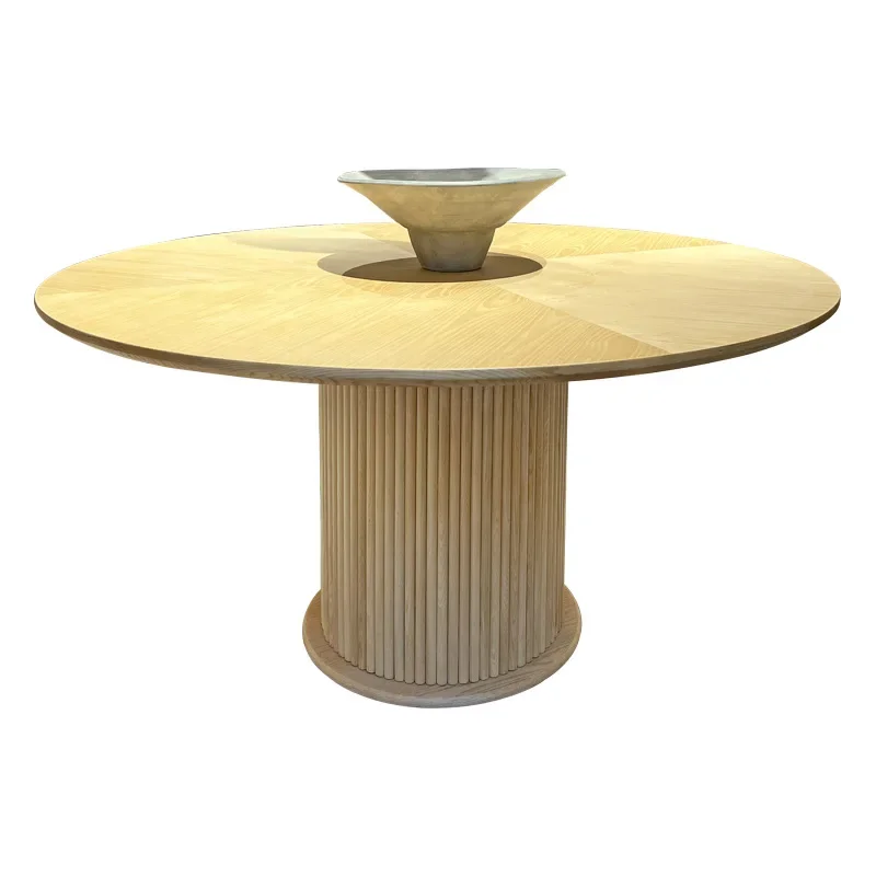

Solid wood log wind dining table round table household simple modern high-end round dining table