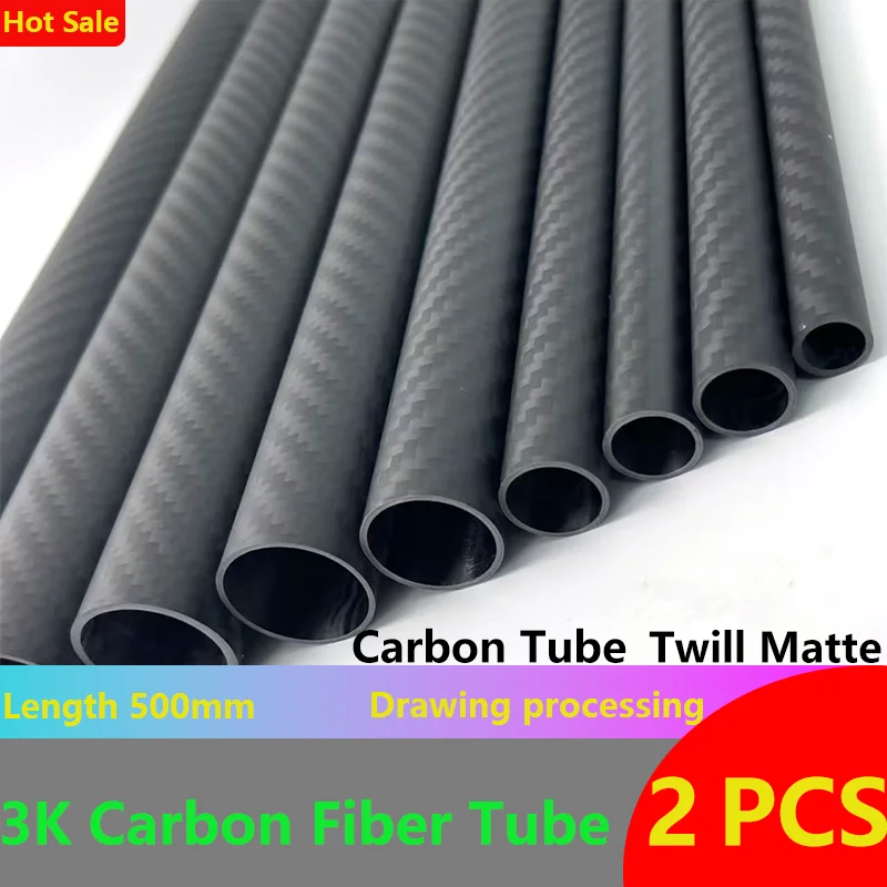 2 SZTUK Twill Matte 3K Carbon Fiber Tube Długość 500mm OD 8mm 10mm 12mm 14mm 16mm 18mm 20mm 22mm 24mm 26mm 30mm Carbon Tube