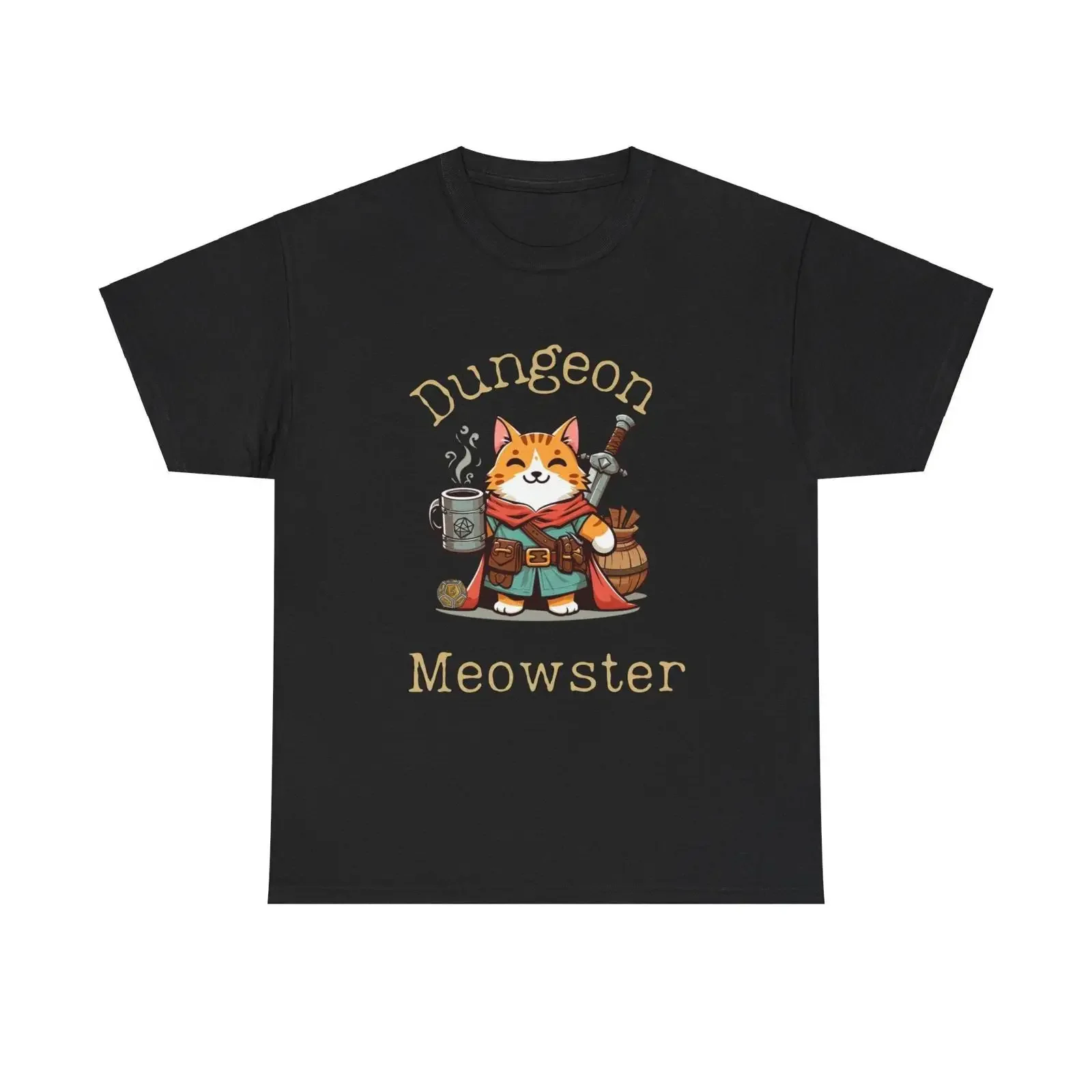 Dnd T Shirt Dungeon Meowster Cat D20 for DM or RPG Player Great Christmas Stocking Filler vintage Washed Breathable Comfortable