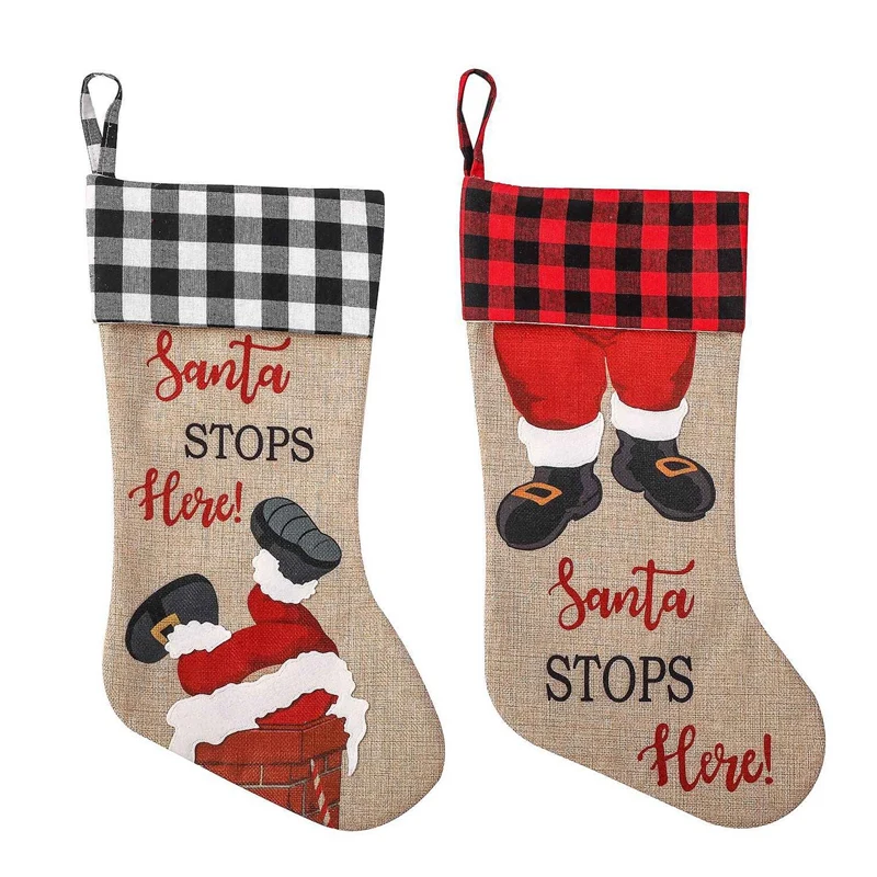 Christmas Stockings, 2 Pcs Xmas Stockings Decorations, Santa Stops Here For Xmas Holiday Party Home Decoration Gifts