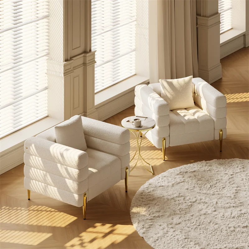 

Стул с акцентной обивкой букле, бежевое современное кресло, уютное кофейное кресло для отдыха для гостиной, спальни, уголок для чтения